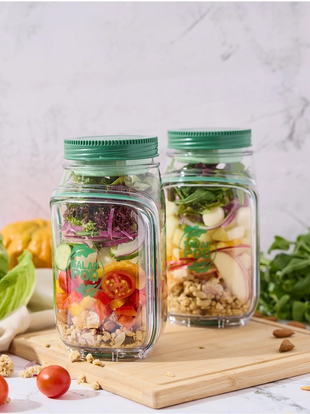 Prepara SaladPod 2-Pack Mason Salad Jars with Green Lid